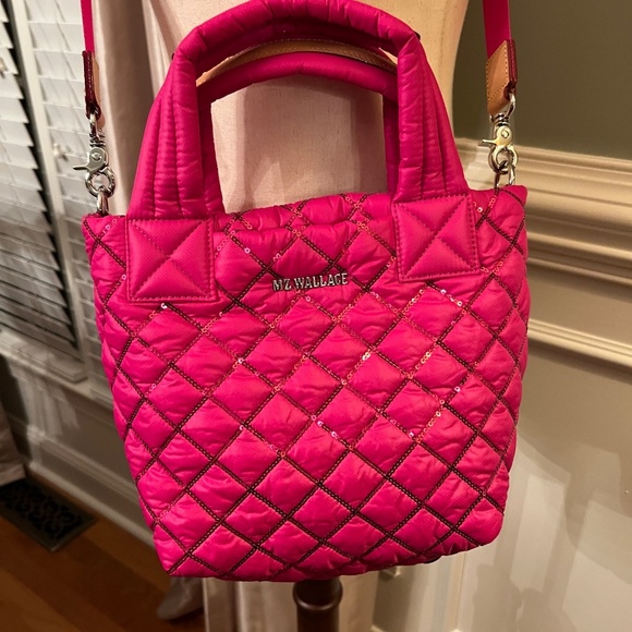 NWOT MZ Wallace Mini Metro Tote Deluxe Crossbody Bag in Bright Fuchsia Sequins - Picture 3 of 13